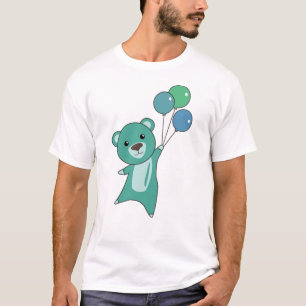 Bear Turquoise Flies With Balloons Cute Animals T-Shirt