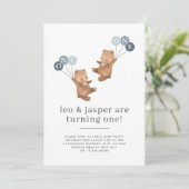 Bear Twin Boys Joint 1st Birthday Invitation (Standing Front)