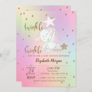 Bear,Twinkle Little Star Holographic Baby Shower Invitation
