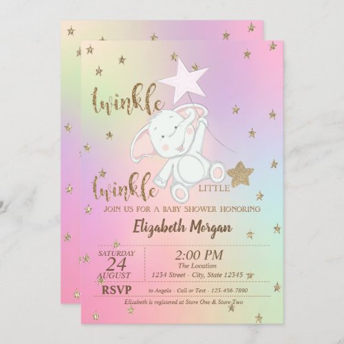 BearTwinkle Little Star Holographic Baby Shower Invitation
