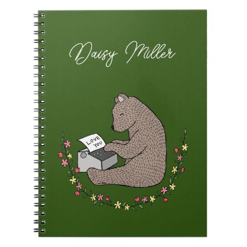 Bear Typing Writer Creator Gift Custom Name   Notebook