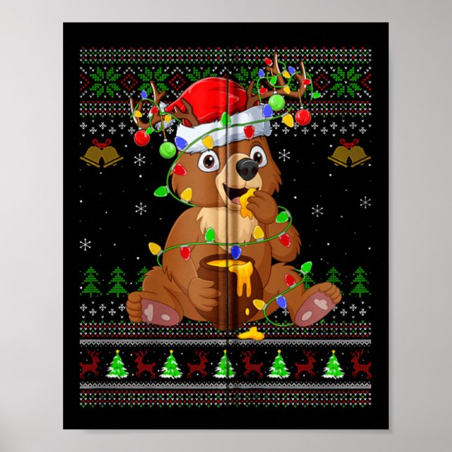 Bear Ugly Sweater Xmas Lights Santa Hat Bear Chris Poster (Front)