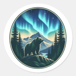 Bear Under Northern Lights – Mountain Wilderness N Classic Round Sticker