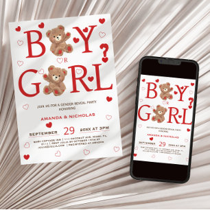 Bear valentine gender reveal  invitation