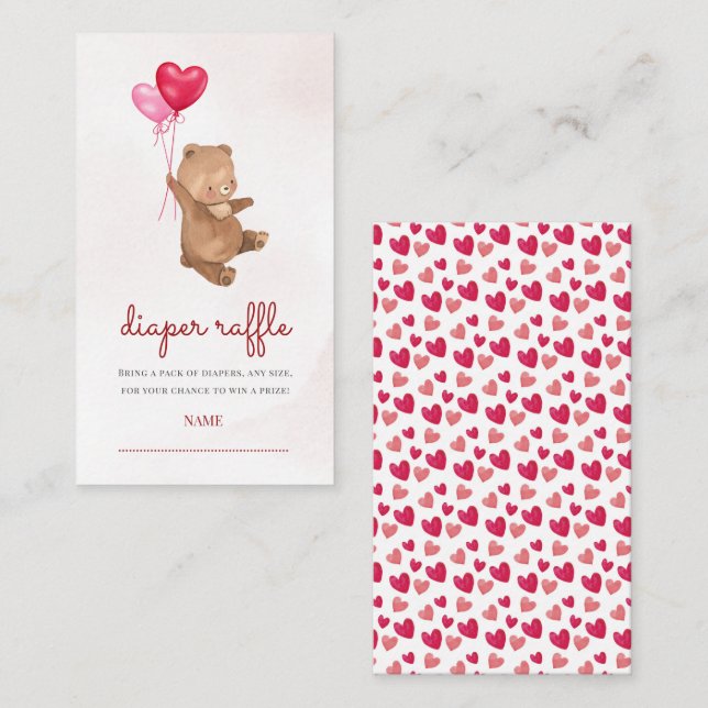 Bear Valentine Girl Baby Shower Diaper Raffle Enclosure Card (Front/Back)