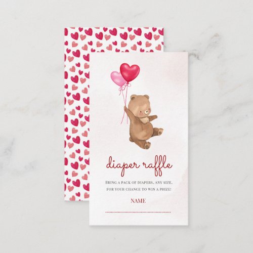 Bear Valentine Girl Baby Shower Diaper Raffle Enclosure Card