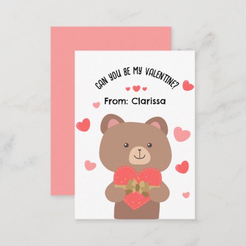 Bear Valentines Day Card Kids with Hearts