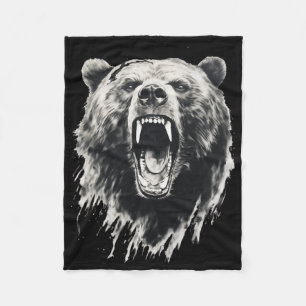 Bear Vintage Angry Grizzly Bear Hiking Camping Cam Fleece Blanket