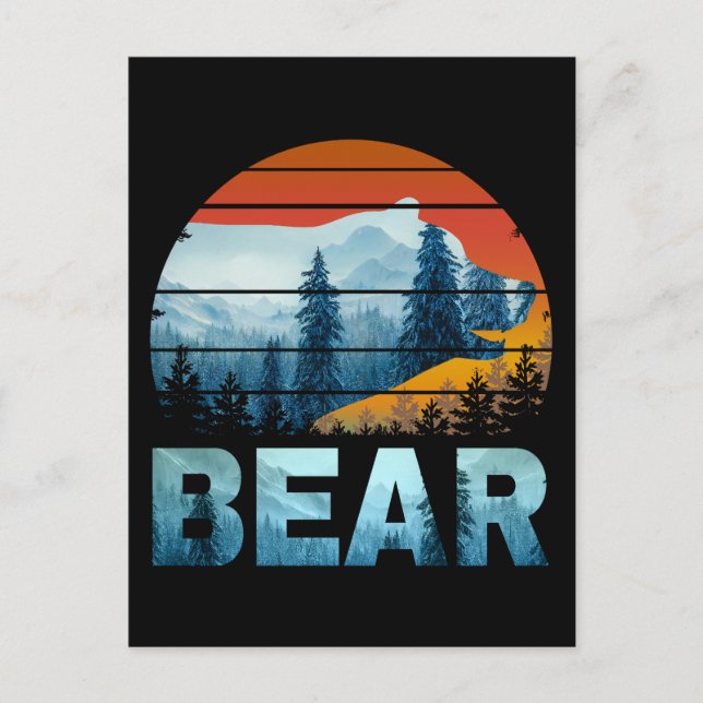 BEAR VINTAGE NATURE WILD FOREST SUNSET POSTCARD (Front)