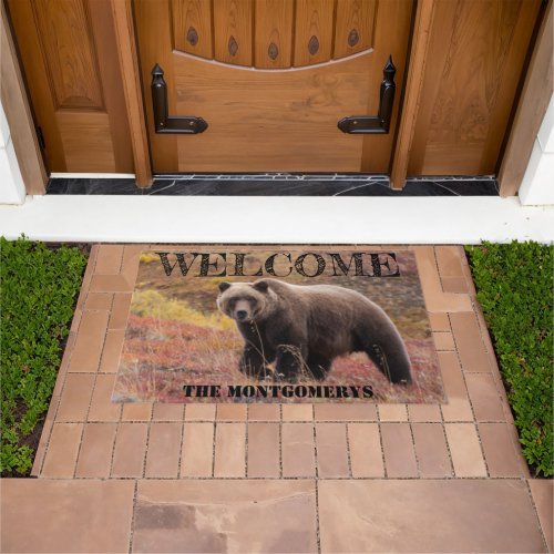 Bear Walking In Fall Colored Grass Photo Custom Doormat