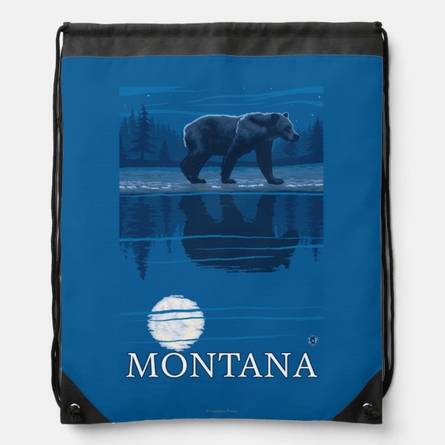 Bear Walking in Moonlight Vintage Travel Drawstring Bag (Front)