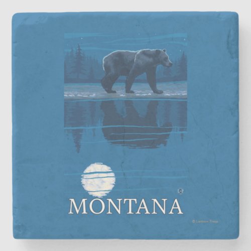 Bear Walking in Moonlight Vintage Travel Stone Coaster
