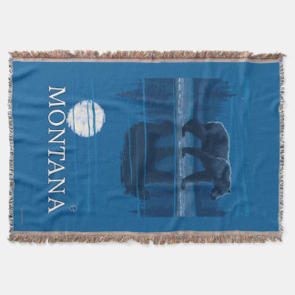 Bear Walking in Moonlight Vintage Travel Throw Blanket