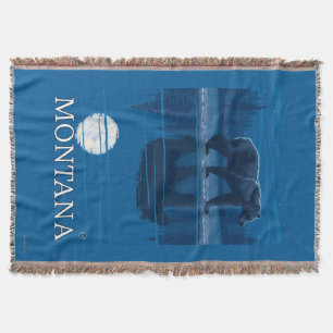 Bear Walking in Moonlight Vintage Travel Throw Blanket