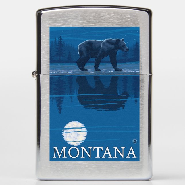 Bear Walking in Moonlight Vintage Travel Zippo Lighter (Front)