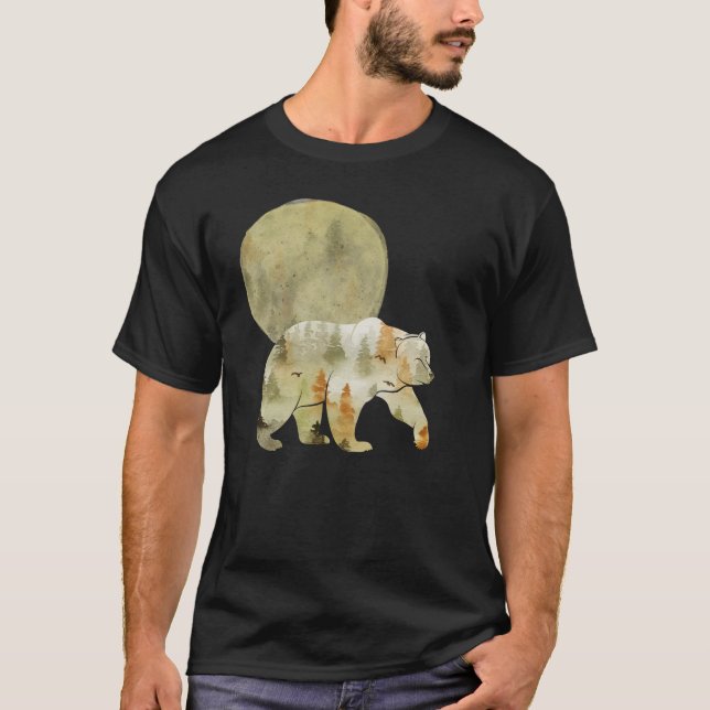 Bear Walking in Woods Moon Painted Forest Wildlife T-Shirt (Front)