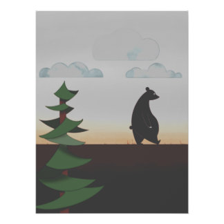 Bear walking on sunset poster