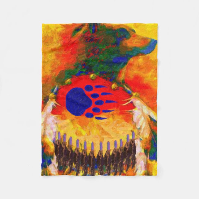 Bear Warrior Native American Fleece Blanket (Front)