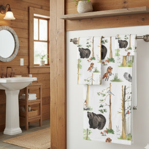 Bear Watercolor Wildlife Woodland Forest Animals Bath Towel Set