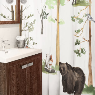 Bear Watercolor Wildlife Woodland Forest Animals Shower Curtain