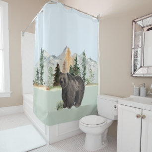 Bear Watercolor Woodland Animal Forest Cabin Shower Curtain