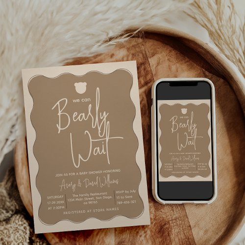 Bear Wavy Frame Hand Drawn Simple Baby Shower  Invitation