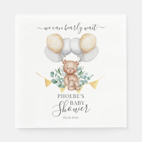 Bear We Can Bearly Wait Eucalyptus Baby Shower Napkins