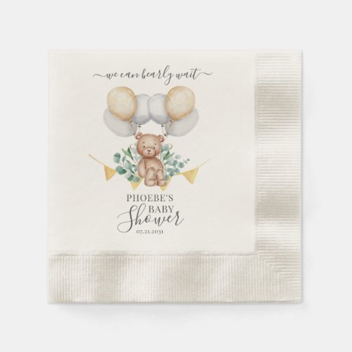 Bear We Can Bearly Wait Eucalyptus Baby Shower Napkins