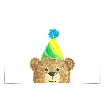 Bear Wearing Cute Birthday Hat Watercolour Card