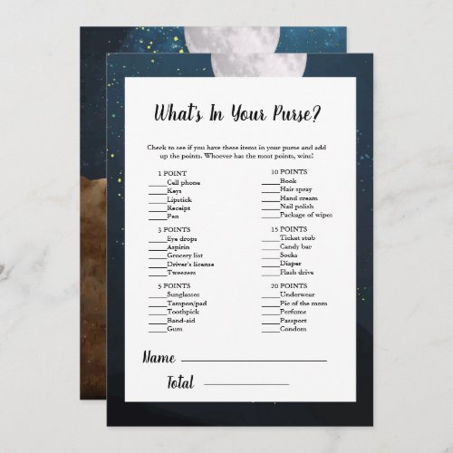 Bear Whats In Your Purse Baby Shower Game Invitation