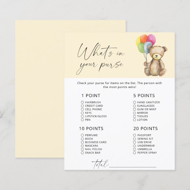 Bear - What's in your purse game (Front/Back)