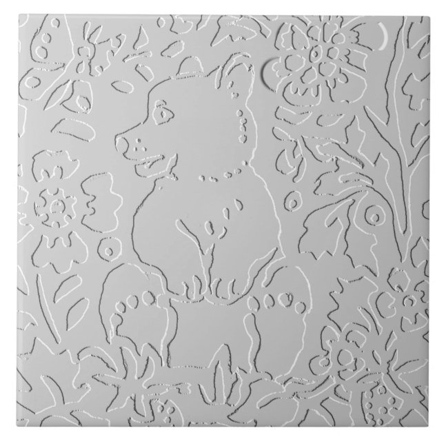 Bear White Gray Black Embossed  Woodland Animal Ceramic Tile (Front)