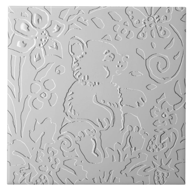 Bear White Gray Black Embossed  Woodland Animal Ceramic Tile (Front)