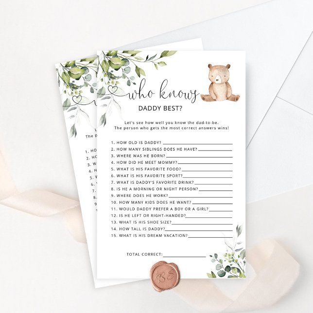 Bear Who knows daddy best baby shower game (Creator Uploaded)