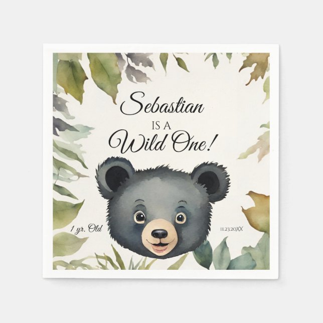 Bear Wild One Woodland Animal Birthday Party Napkins (Front)