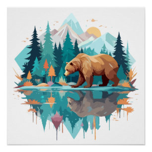 Bear Wildlife Animal Nature Outdoors Watercolor  Poster