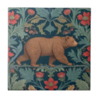 Bear William Morris style Right Facing Red Floral