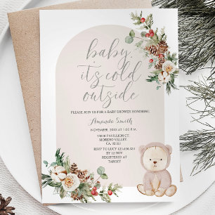 Bear Winter Berries Snowflakes Trees Baby Shower Invitation