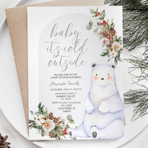 Bear Winter Berries Snowflakes Trees Baby Shower Invitation