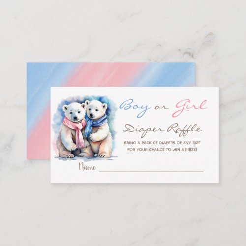 Bear Winter Gender Reveal Diaper Raffle Ticket Enclosure Card