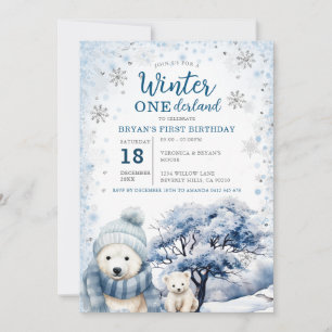 Bear Winter Onederland Arctic Animals Birthday Invitation