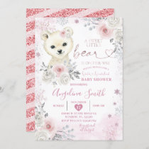 Bear Winter Pastel Pink Snowflake Baby Shower  Invitation