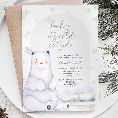 Bear Winter Silver Snowflakes Mountain Baby Shower Invitation