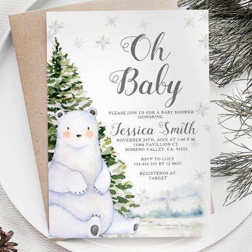 Bear Winter Snowflakes Christmas Baby Shower Invitation