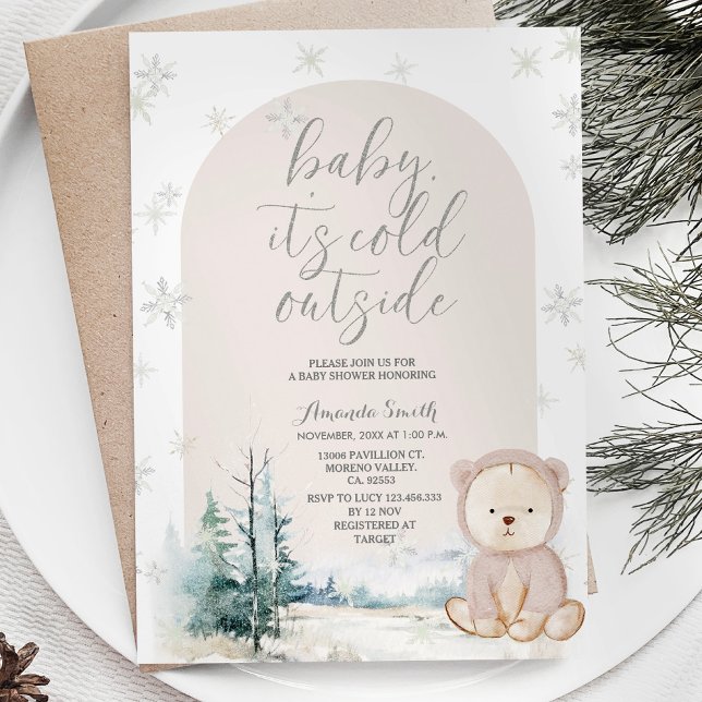 Bear Winter Snowflakes Trees Baby Shower Invitation (Creator Uploaded)