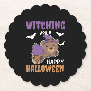 Bear Witch Witches Witching You A Happy Halloween Paper Coaster