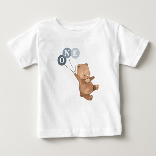 Bear with 3 Blue Balloons 1st Birthday Baby T_Shirt