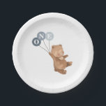 Bear with 3 Blue Balloons 1st Birthday Paper Plates<br><div class="desc">A sweet bear holding 3 blue balloons,  ideal for your baby boy's teddy bear's picnic party! The balloons are blue but you can also change the colour of each one if you prefer. You can also change the 'ONE' letters or delete them.</div>