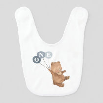 Bear with 3 Blue Balloons Baby Bib