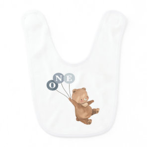 Bear with 3 Blue Balloons Baby Bib